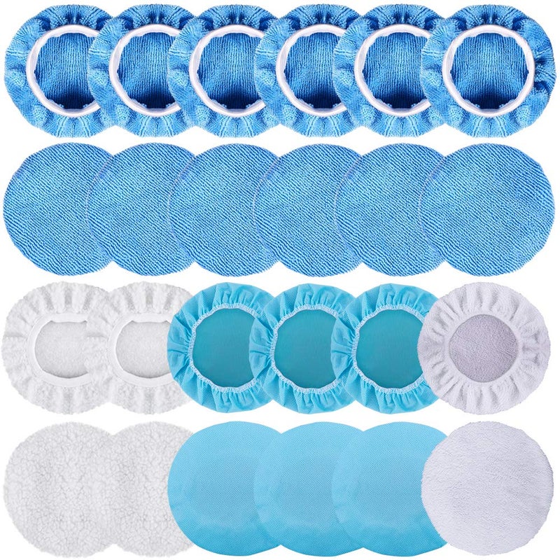 SIQUK 24 Packs Car Polisher Pad Bonnets 5 to 6 Inch Polishing Bonnet with 12 Packs Microfiber Bonnets 4 Packs Waxing Bonnet 6 Packs Non-Woven Buffing Bonnet and 2 Packs Cotton Bonnet - Image 1